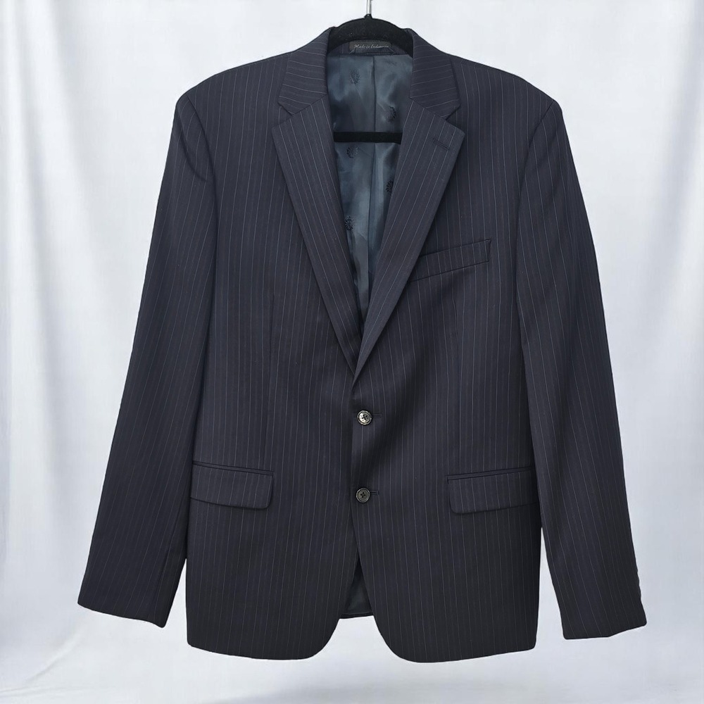 Ralph Lauren Pinstripe Blazer Men 40R Navy Blue Natural Stretch‎ Wool Sport Coat